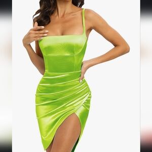 Nwt neon green satiny bodycon dress